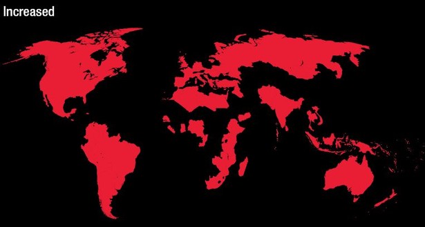 Kraje świata, w których postrzegany poziom korupcji wzrósł. Źródło: Raport Global Corruption Barometer 2013