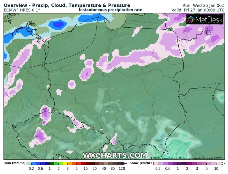 W nocy miejscami pojawią się opady śniegu i deszczu, ale niewielkie