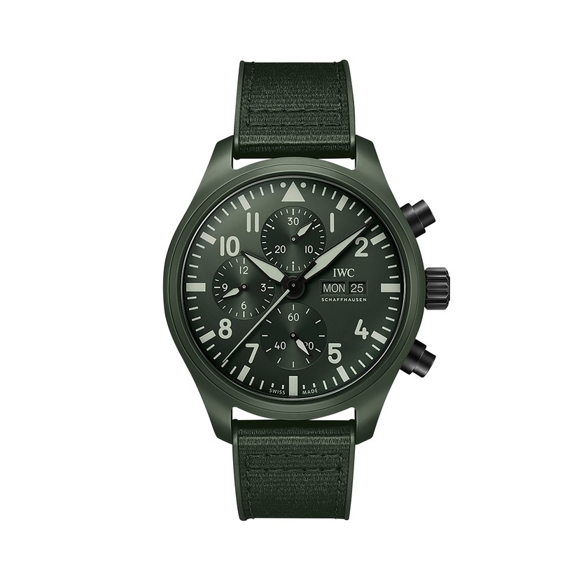 IWC SCHAFFHAUSEN Pilot’s Watch Chronograph Top Gun, Edition Woodland, Automatikaufzug mit 46 Stunden Gangreserve, 44,5 mm, mit Keramikgehäuse, auf jährlich 1000 Exemplare limitierte Sonderedition, 11'000 Franken.