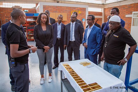 Trade and Industry Minister, Soraya Hakuziyaremye at Aldango new facilities at the Kigali Special Economic Free Zone.