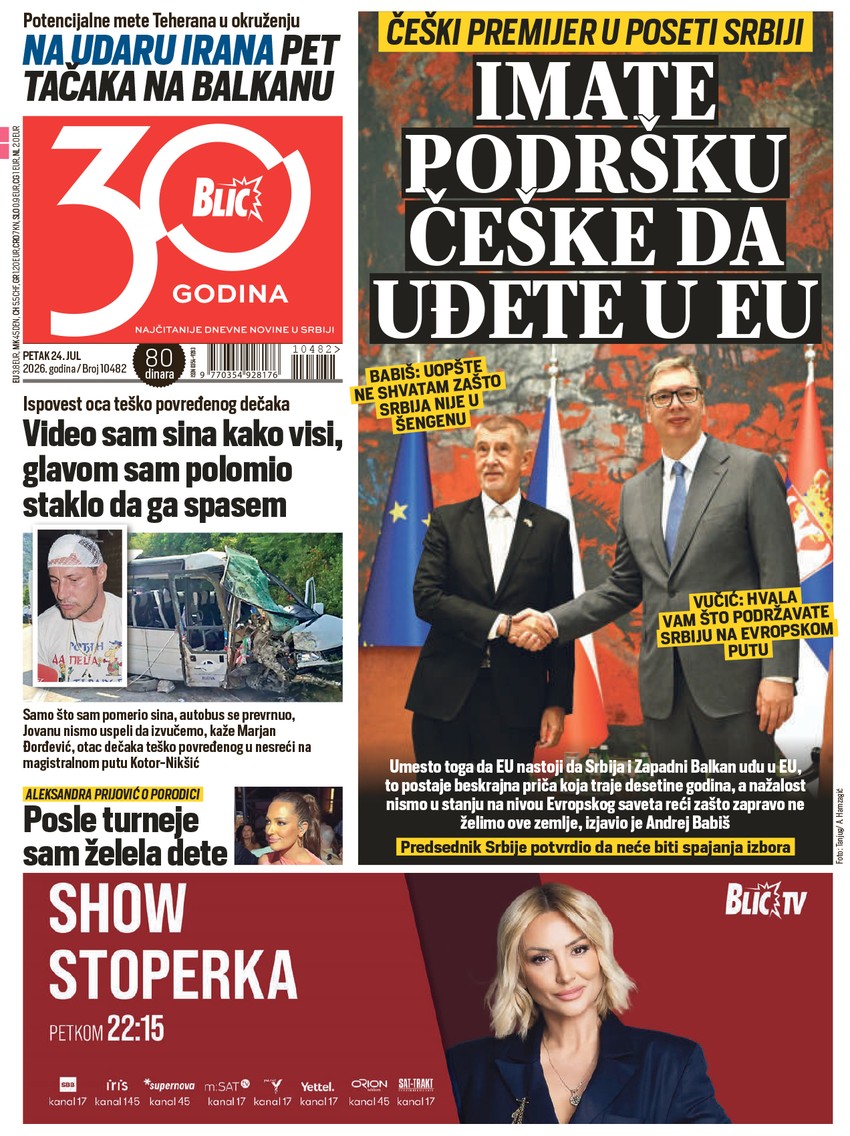 Blic naslovna strana za 24.7.