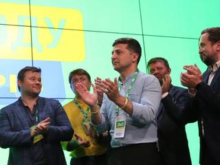 Prezydent Ukrainy Wołodymyr Zełenski po ogłoszeniu wyników exit-poll