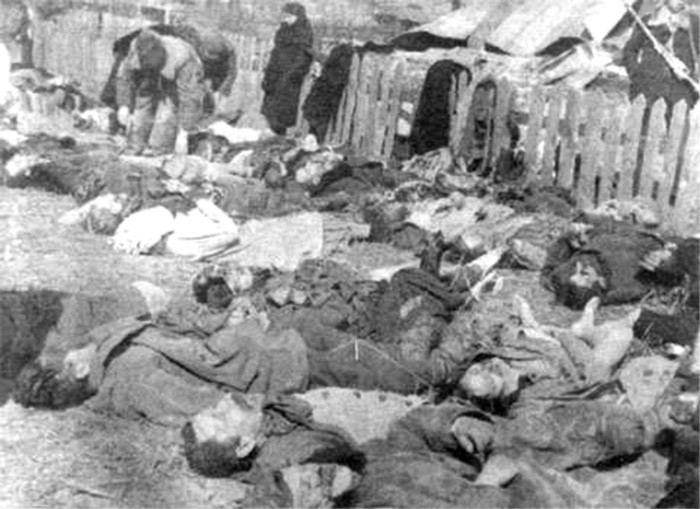 Zwłoki Polaków pomordowanych w Lipnikach przez ukraińskich nacjonalistów, 1943