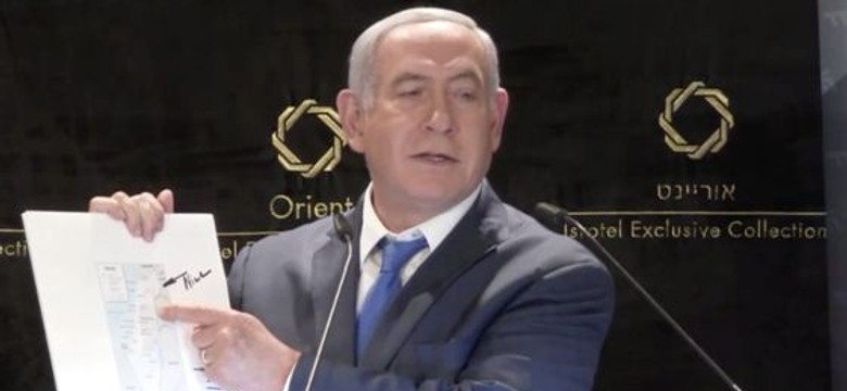Netanjahu chwali się nową mapą Izraela z podpisem Trumpa [WIDEO]