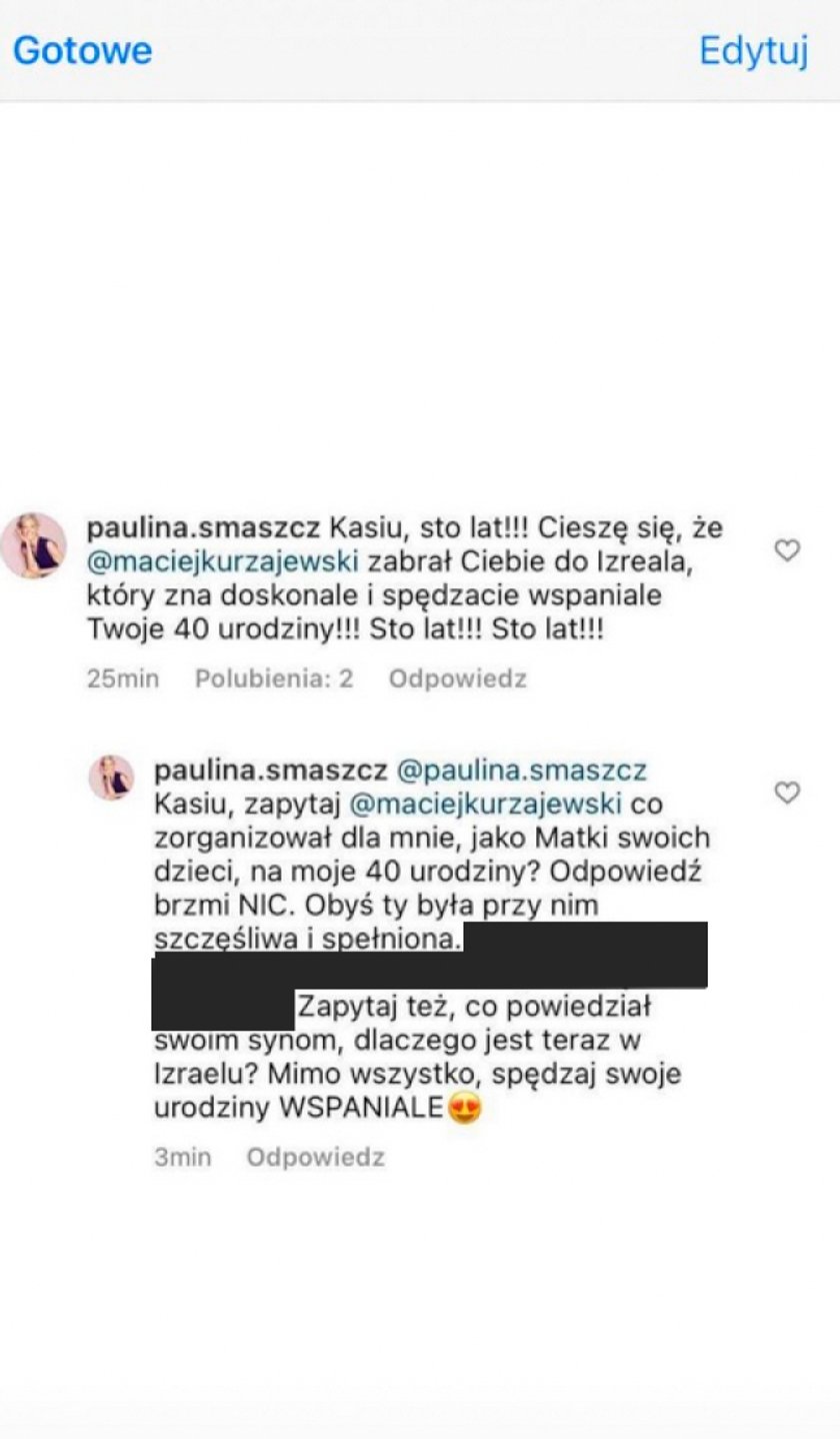 Wpis Pauliny Smaszcz na temat wypadu Kasi Cichopek do Izraela.