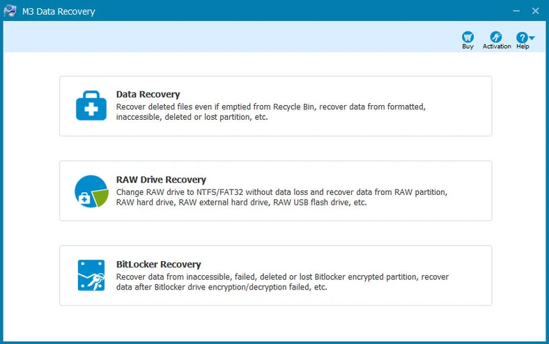 Główne okno programu do odzyskiwania danych - M3 Data Recovery