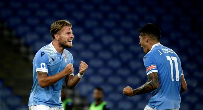 Ciro Immobile (L) has scored an Italian top flight record-equalling 36 goals in Serie A this season.