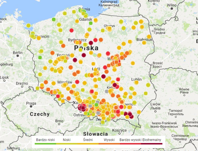 Smog w Polsce - 19 lutego (godz. 9:30)