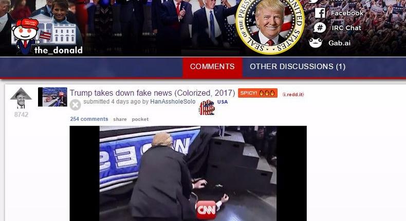 A Donald Trump-related Reddit page where the video appeared.