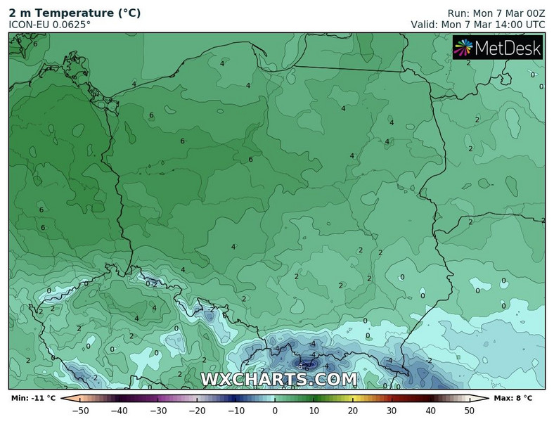 Duża różnica w temperaturze. Na Pogórzu mróz, a na zachodzie nawet 8 st. C