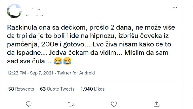 Hipnozom izbrisala bivšeg iz pamćenja?