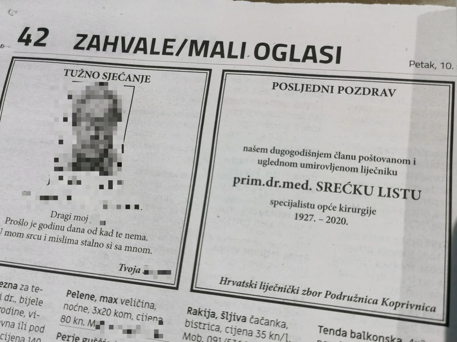 Čitulja za živog doktora Srećka Lista