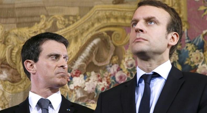 Manuel Valls (L) and Emmanuel Macron pictured when both were ministers for the Socialist Party in 2016