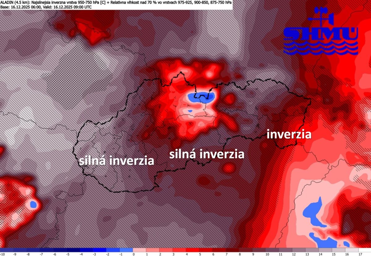 Prílev teplého vzduchu na Slovensku v utorok 16. decembra 2025.