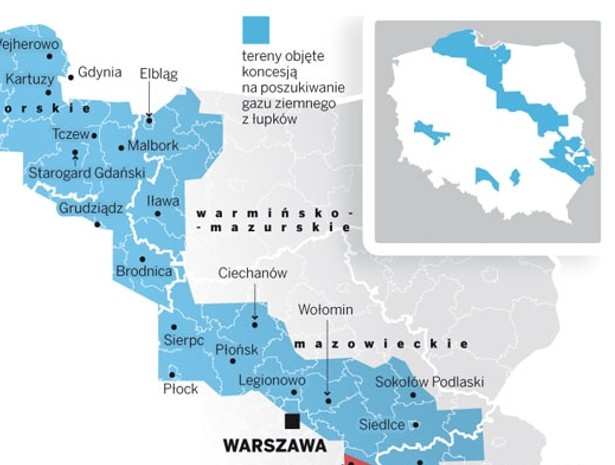 Mapa potencjalnych złóż gazu łupkowego w Polsce