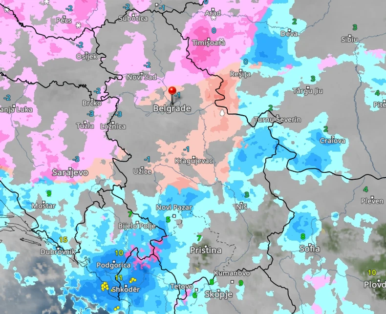 Kretanje padavina na Badnji dan u 17 časova 