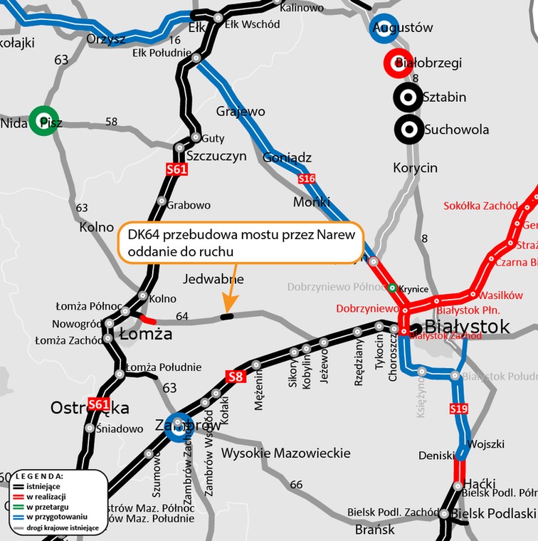Mapa mostu przez Narew w ciągu DK64