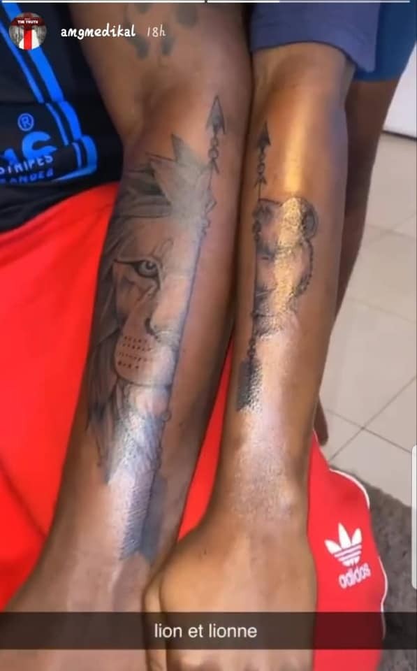 Medikal and Fella Makafui's matching lion face tattoo