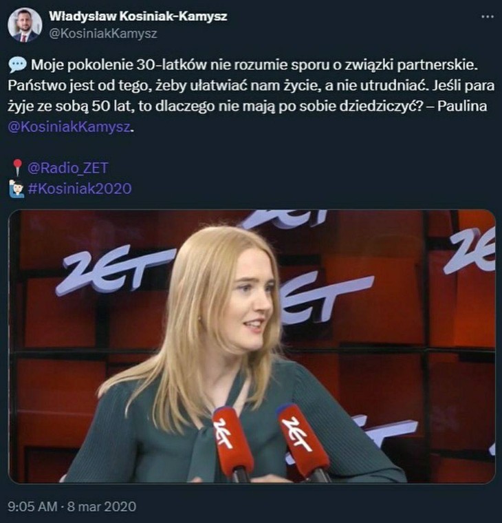 Paulina Kosiniak-Kamysz o związkach partnerskich w Radiu ZET