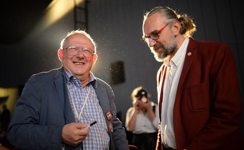 Adam Michnik i Mateusz Kijowski