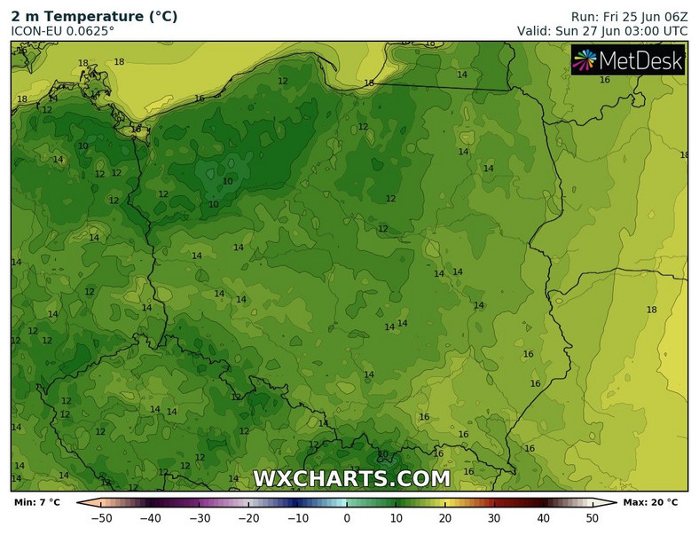 Prognozowana temperatura minimalna w nocy z soboty na niedzielę