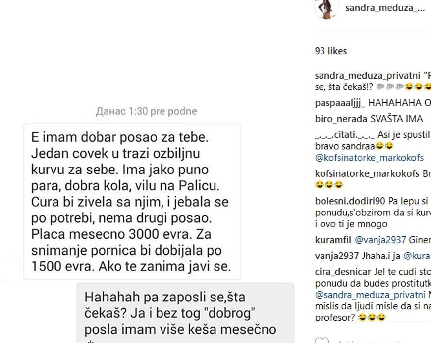 Sandra Meduza dobila nepristojnu ponudu