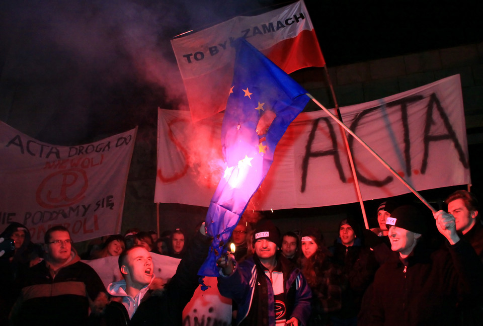 Protest przeciwko ACTA w Gorzowie Wielkopolskim, fot. PAP/Lech Muszyński