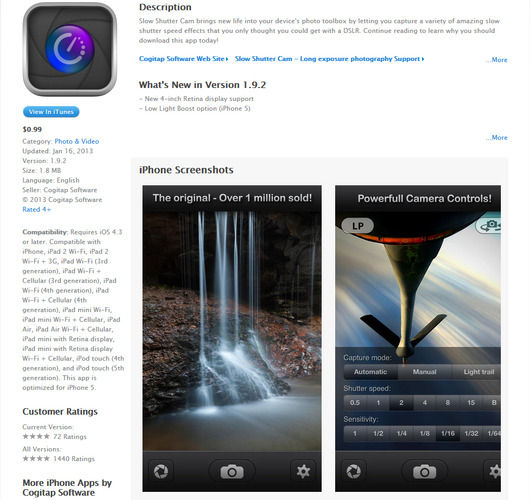 <b>Slow Shutter Cam</b>
<br><br>
Aplikacja umożliwia wykonywanie zdjęć i wideo w 