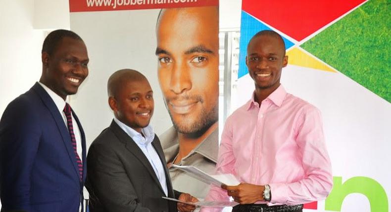 The Citizenship Manager, Microsoft Nigeria, Mr. Olusola Amusan, Managing Director, Microsoft Nigeria, Mr. Kabelo Makwane and Chief Executive Officer, Jobberman  Mr. Ayodeji Adewunmi; during the signing of MoU between Microsoft and Jobberman in Lagos.