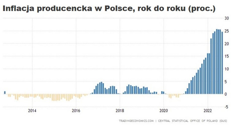 Inflacja producencka (PPI) jest w Polsce na najwyższych poziomach od 1995 r.