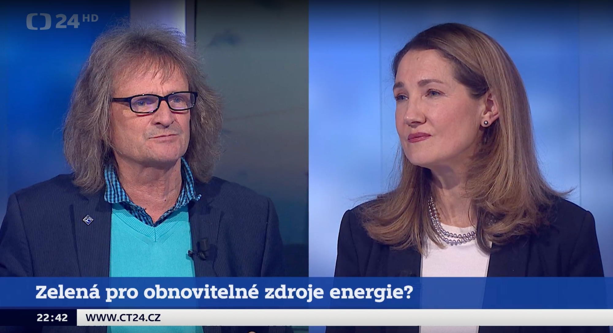 Debata na ČT24 medzi Miroslavom Ševčíkom a Gabrielou Svárovskou. 