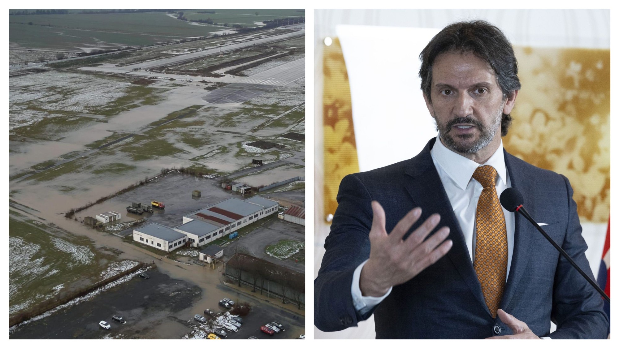 Areál letiska po povodni a minister obrany Robert Kaliňák (Smer).