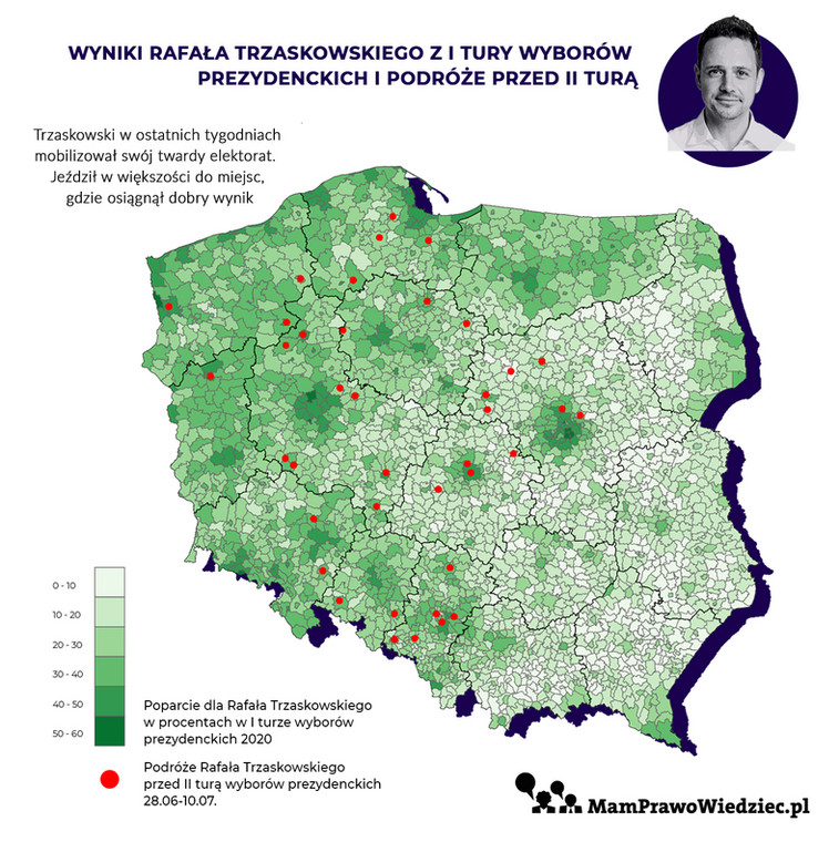 Podróże Rafała Trzaskowskiego przed II turą. Opracowanie: MamPrawoWiedziec.pl