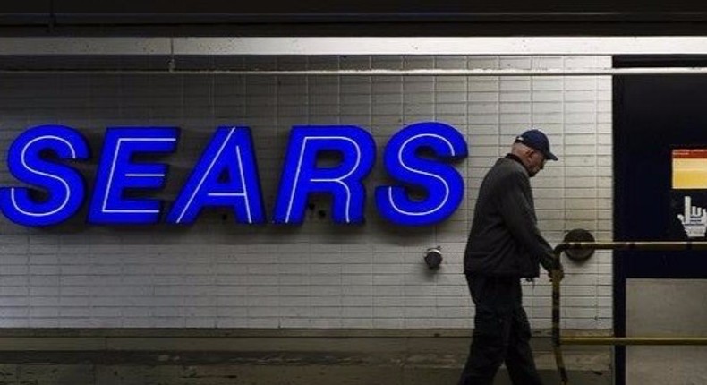 A customers enters the Sears store in North Vancouver, British Columbia