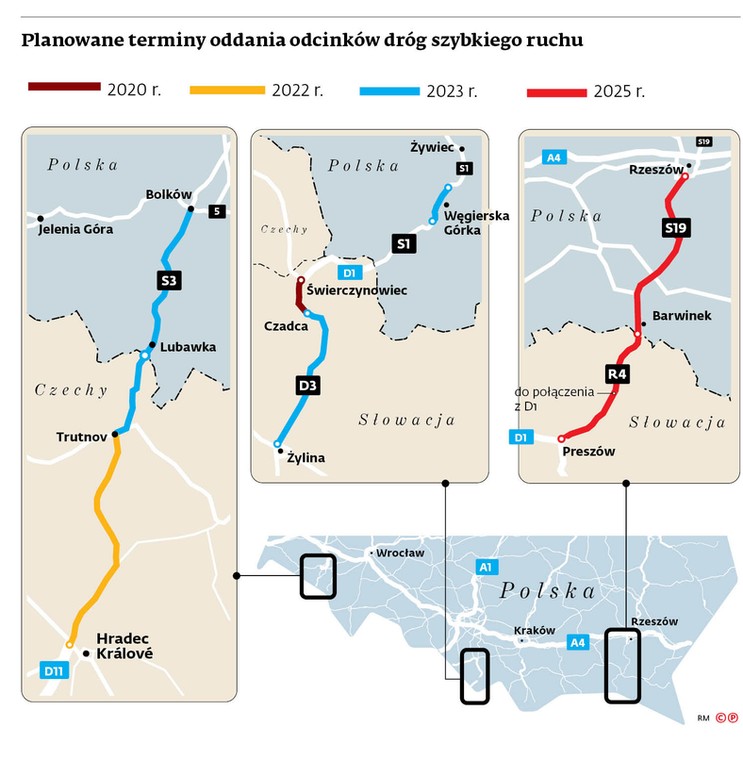 Planowane terminy oddania odcinków dróg szybkiego ruchu