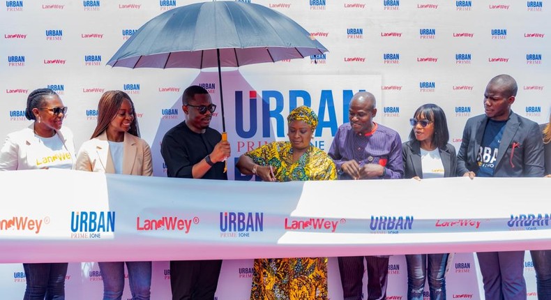 L-R: Seun Eyitayo, Chief Operations Officer, LandWey Investment Ltd; Olamide Opadiran, Financial Controller, LandWey; Mr. Olawale Ayilara, CEO, LandWey; Mrs Ronke Sokefun, Chairman, Board of Directors, LandWey; Mr Olusegun Afolabi, Non-Executive Director, Landwey; Ms Shola Bello, Managing Director, LandWey and Sijibomi Agbadaola, Company Secretary, LandWey, at the official opening of the multi-billion naira LandWey UrbanPrime1 residential development in Lekki-Ajah, Lagos, recently