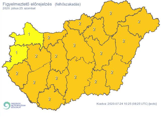 Szombaton gyakorlatilag az egész országban lehet extrém mennyiségű eső / Forrás: met.hu