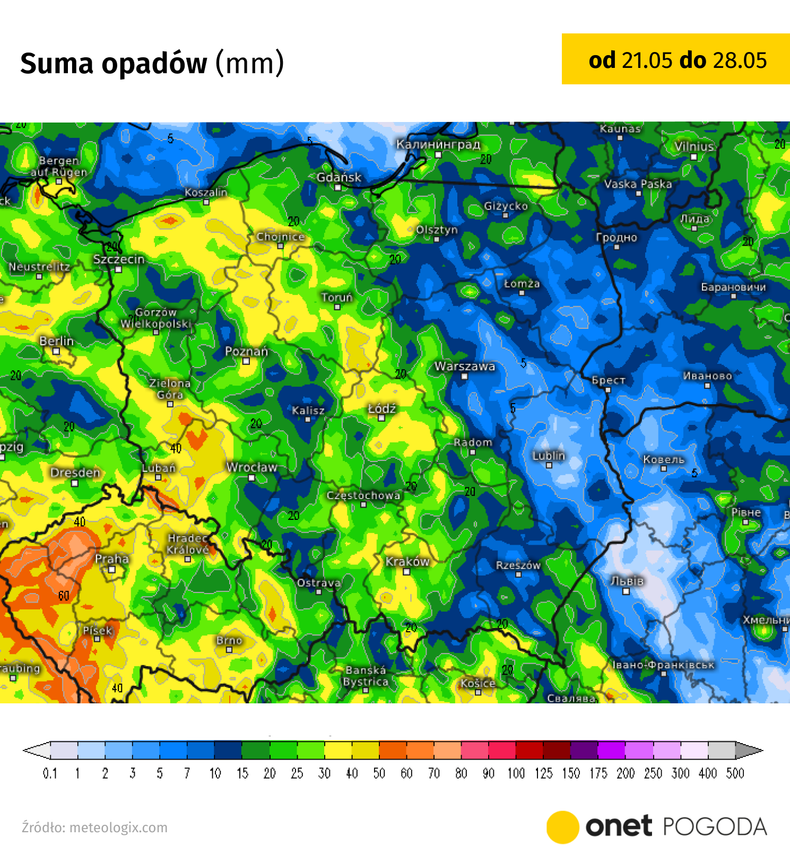 Najwięcej deszczu spadnie w zachodniej, częściowo środkowej i południowej Polsce