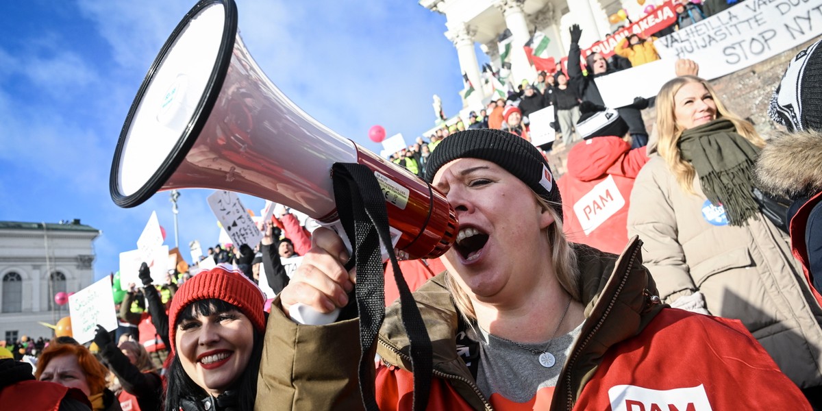 Protest w Helsinkach, Finlandia, 1 lutego 2024 r. 