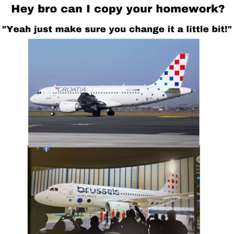 Popularny mem dotyczący podobieństw pomiędzy szatą graficzną samolotów Brussels Airlines i Croatia Airlines