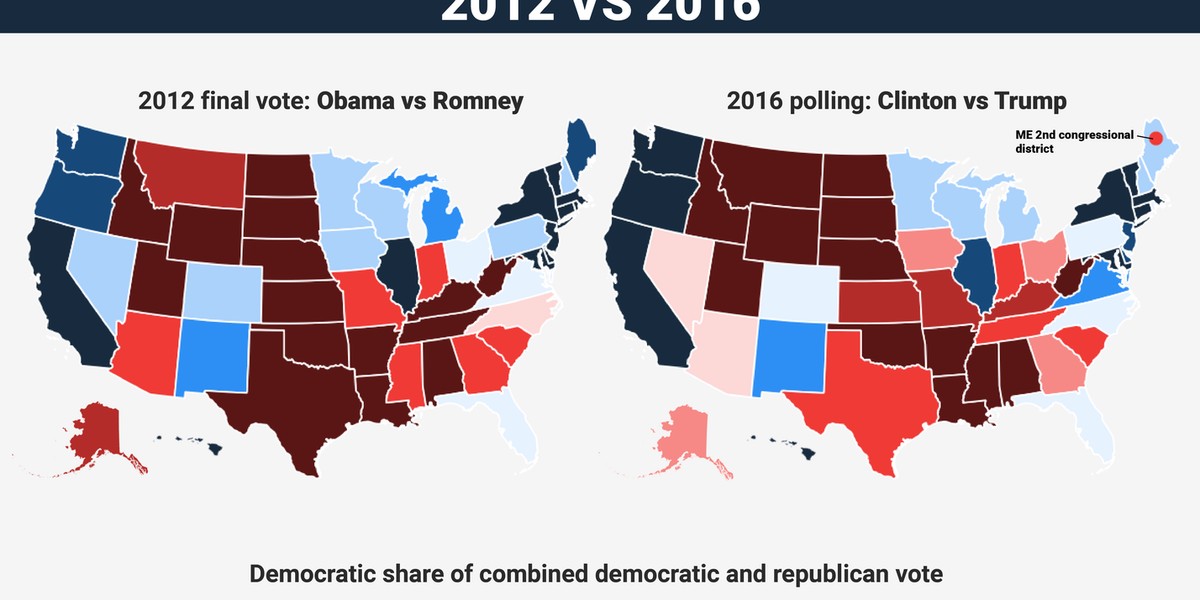 The 2016 electoral map looks very similar to 2012 — but already a few big differences are forming