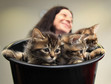 Kittens are presented in a bucket to Britain's Camilla, Duchess of Cornwall,during her visit to the Battersea Dogs and Cats Home in London