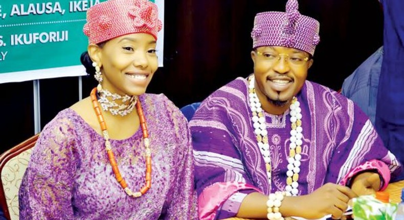 The Oluwo of Iwoland Oba Abdulrasheed Akanbi and his wife, Chanel Chin at an event in Lagos, when they were together. (Daily Trust)