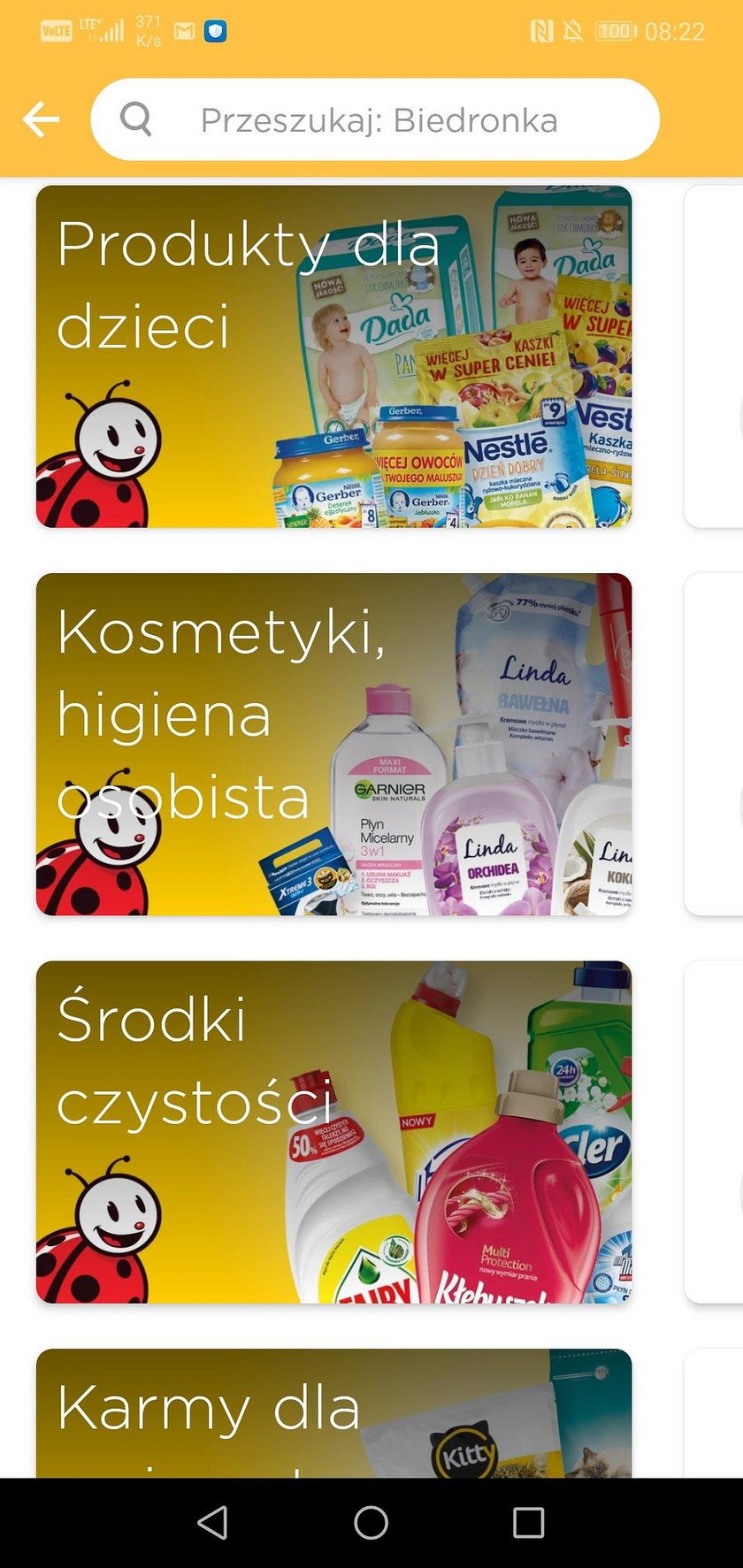 Oferta Biedronki w aplikacji Glovo