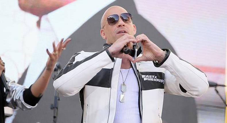 Vin Diesel on stage at the Los Angeles premiere of Furious 7