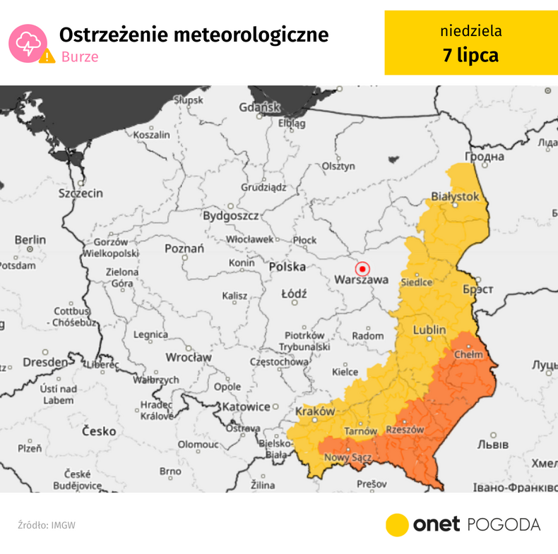 IMGW wydał ostrzeżenia pierwszego i drugiego stopnia przed burzami