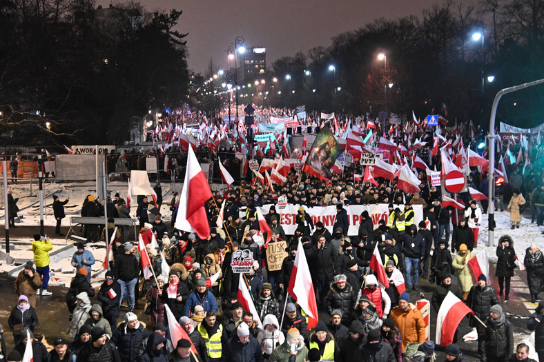 Protest w Warszawie 11 stycznia 2024 r. Według szacunków Onetu wzięło w nim udział od 90 do 120 tys. ludzi