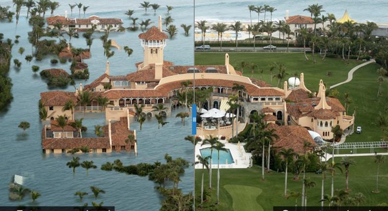 An illustration of what Trump’s Mar-a-Lago would look like with a 10-foot sea level rise.