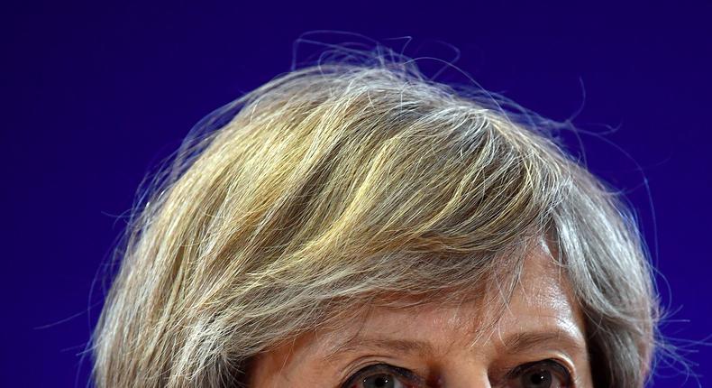 British Prime Minister Theresa May speaks during a press conference at the Council of the European Union, on the first day of an EU summit, on March 9, 2017 in Brussels, Belgium.