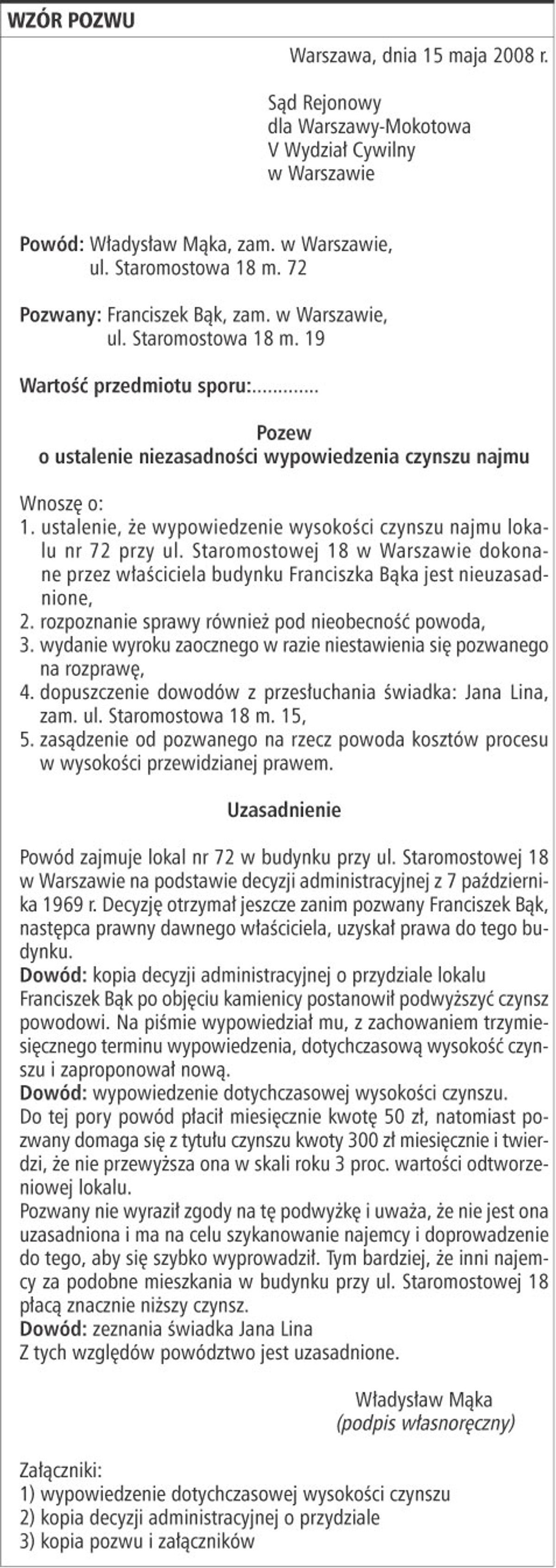 W pozwie lokator powinien uzasadnić, dlaczego nie zgadza się na podwyżkę czynszu